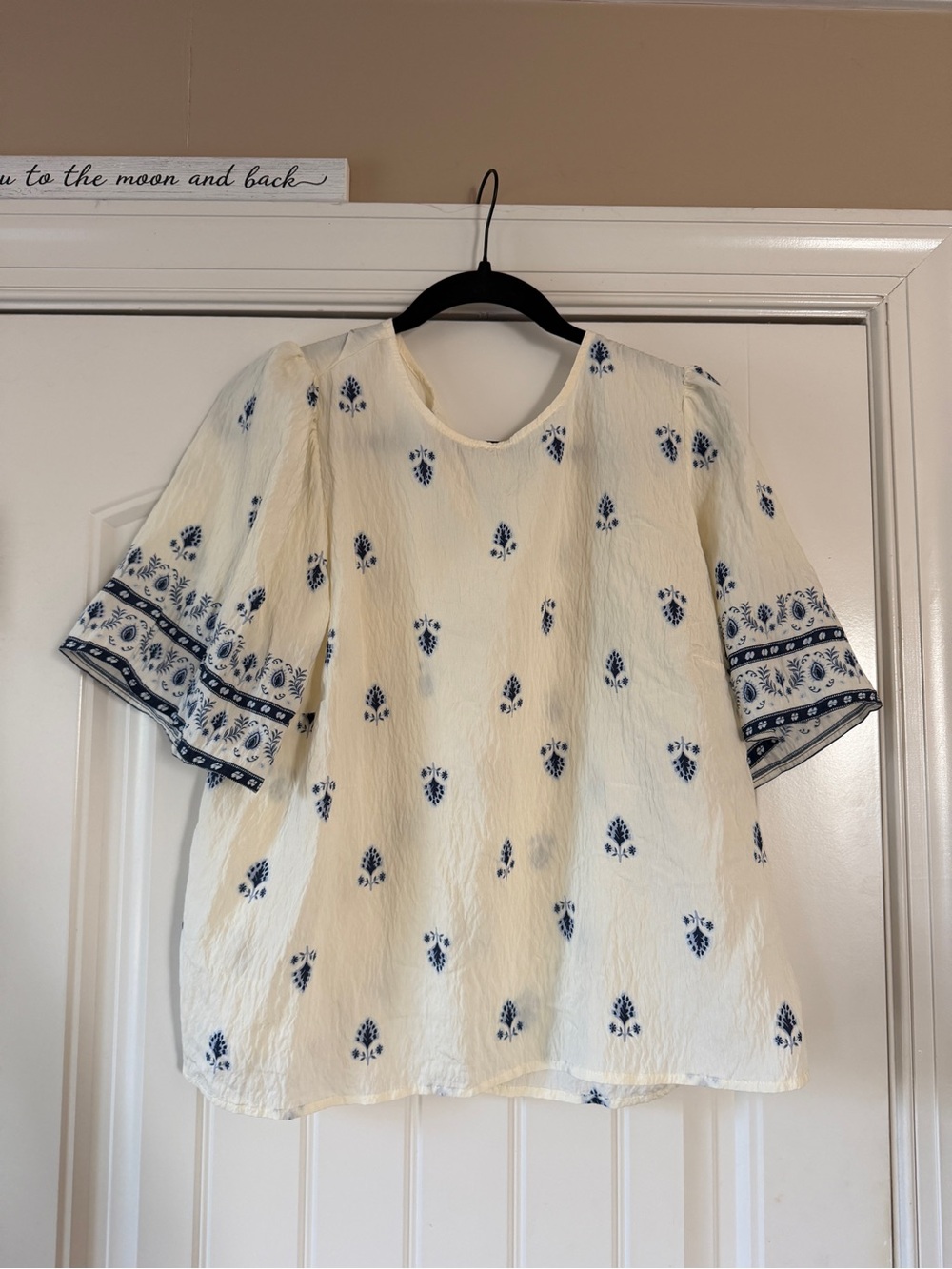 LOFT Cream Tunic with Navy Embroidery
